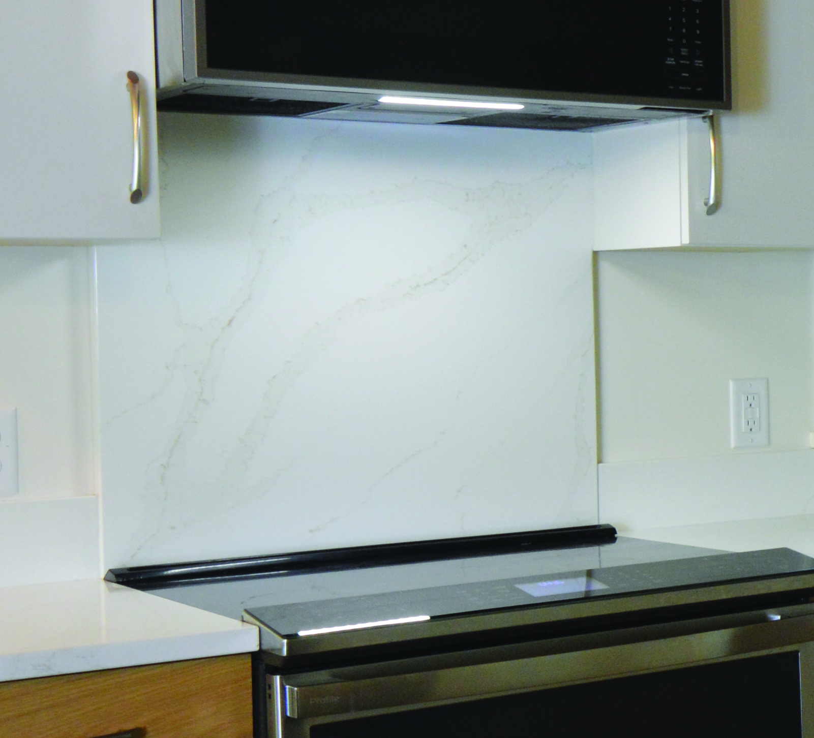 close-up of a quartz range backsplash