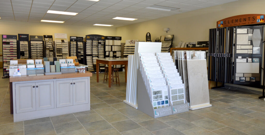 quartz tile displays in a showroom