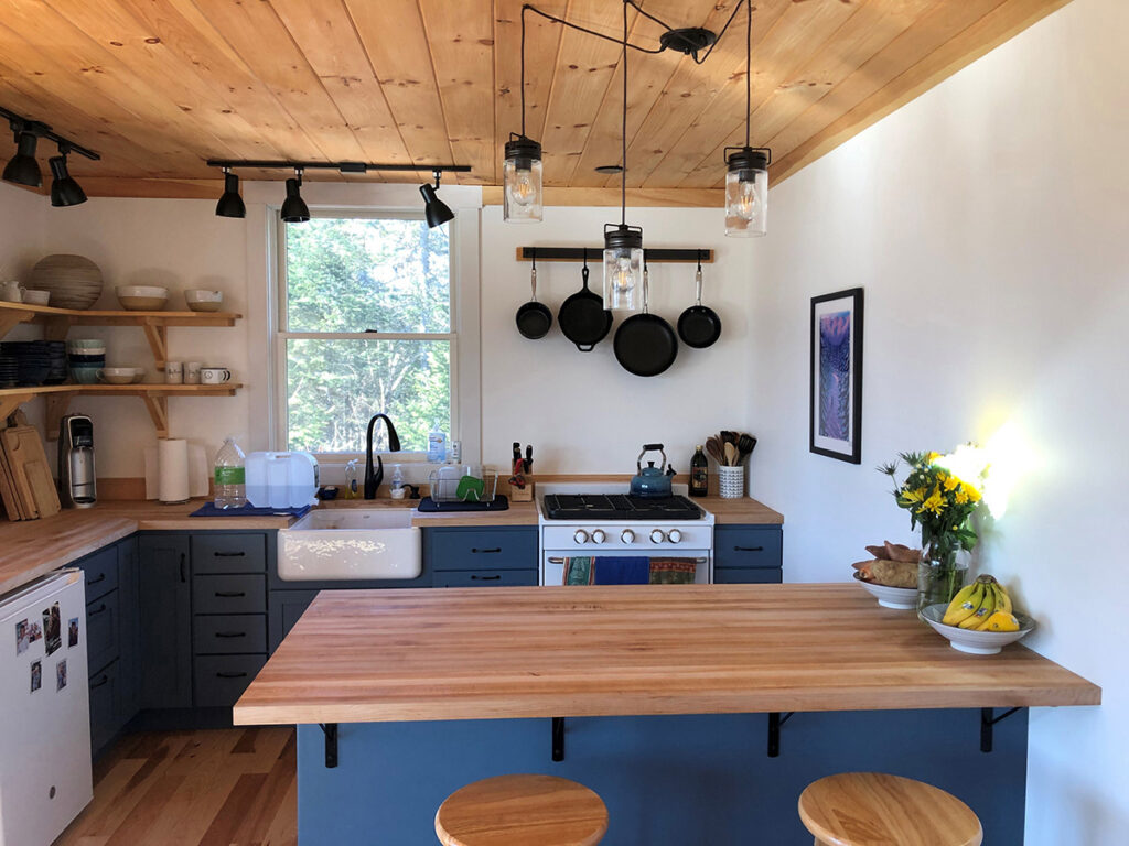 butcherblock countertop island in kitchen